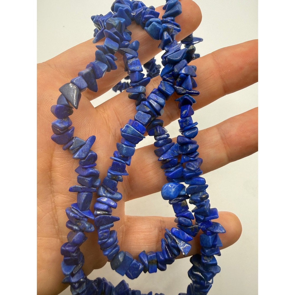 Natural Lapis Lazuli Chip Bead Necklace 34 Inch Long Blue Gemstone Nugget Strand